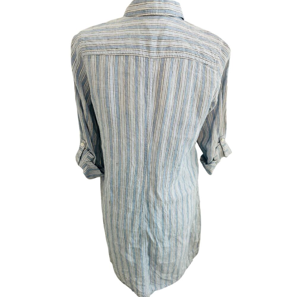 J. Jill Linen Striped Shirt Dress SP Blue White Button Front Casual Chic Travel - Picture 3 of 10